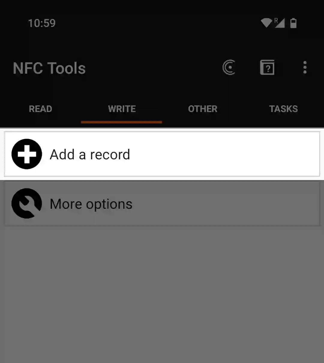 NFC Tools app Add record