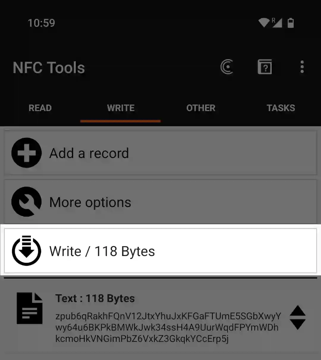 NFC Tools app Write
