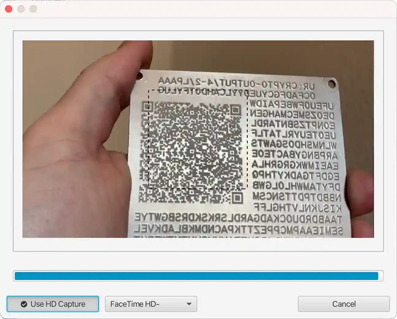 Sparrow Wallet scanning a descriptor QR from a SeedHammer multisig backup plate